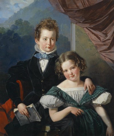 Portret van twee kinderen van de familie de Thier (volgens overlevering) door Barthélemy Vieillevoye